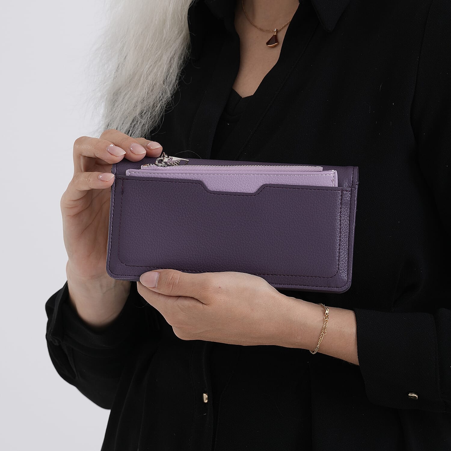 La Marey - Set of 2 RFID Blocking Wallet &amp; Card Holder - Dark &amp; Light Purple 8377063 4