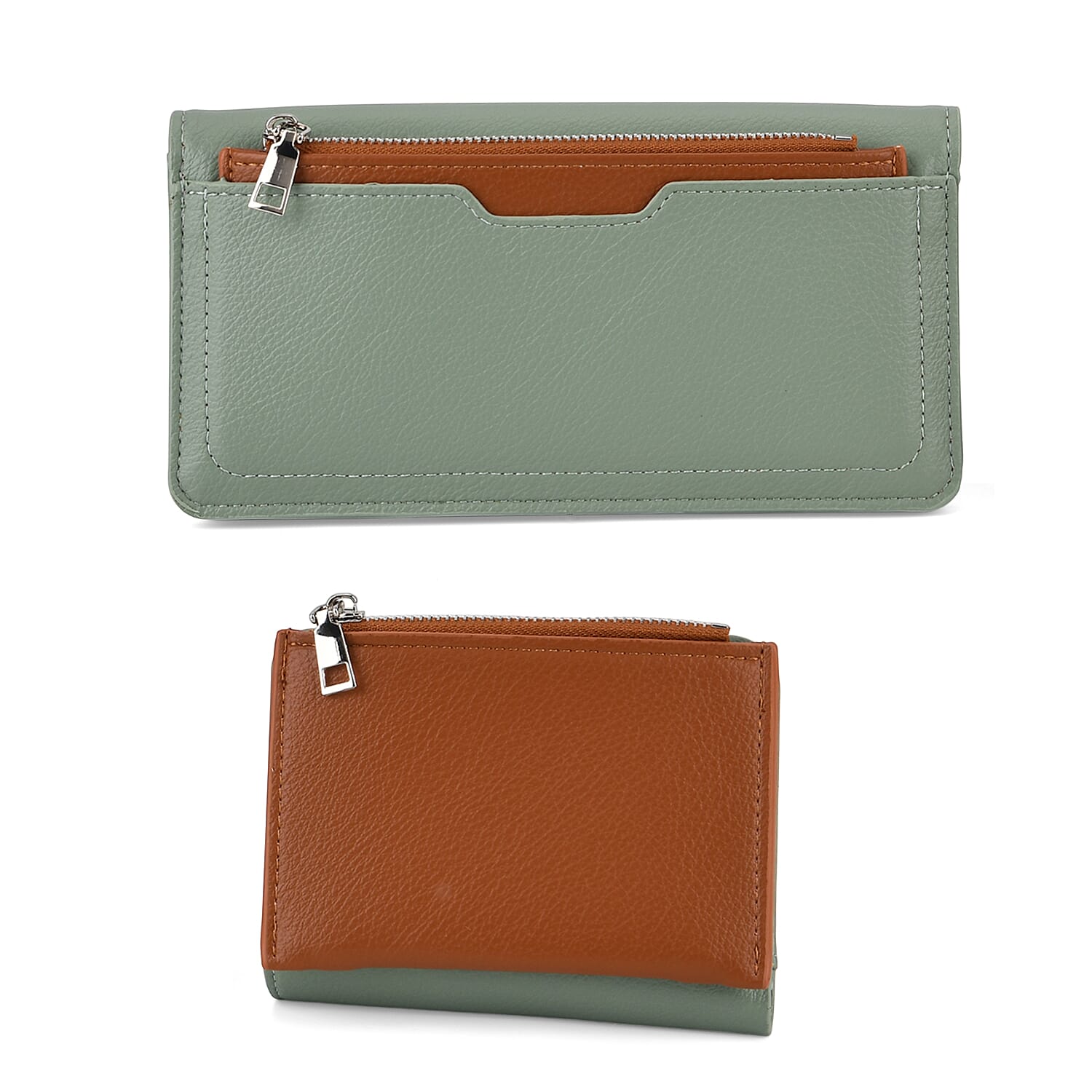 La Marey - Set of 2 RFID Blocking Wallet &amp; Card Holder - Green &amp; Tan V32374159 0