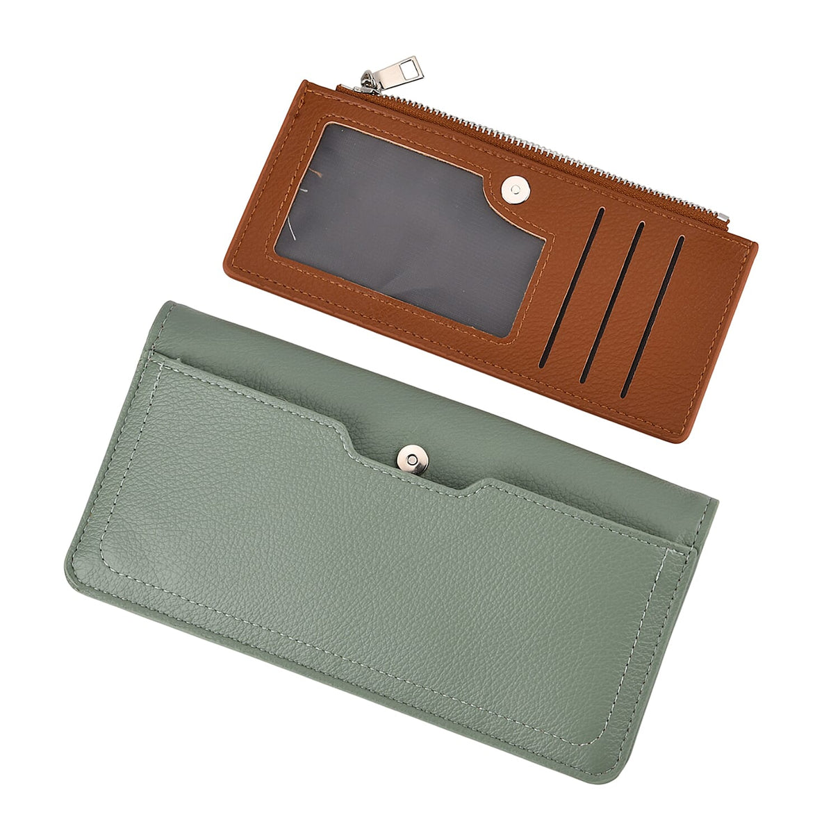 La Marey - Set of 2 RFID Blocking Wallet &amp; Card Holder - Green &amp; Tan V32374159 7