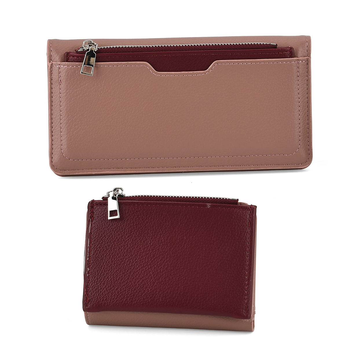 La Marey - Set of 2 RFID Blocking Wallet &amp; Card Holder - Mauve &amp; Burgundy 8377011 0