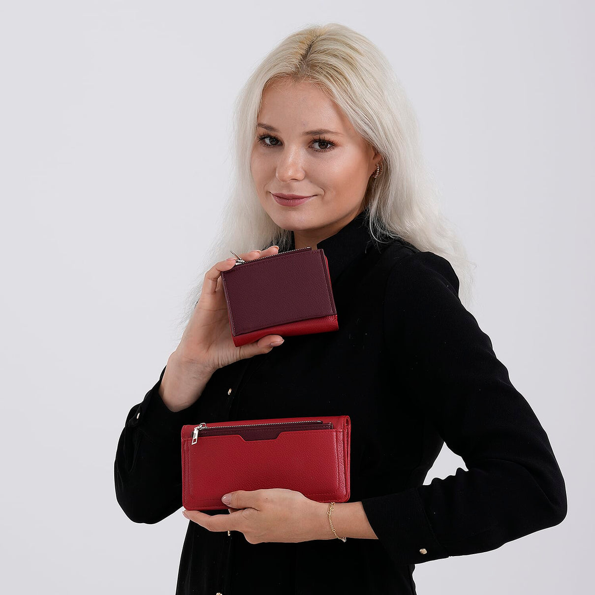 La Marey - Set of 2 RFID Blocking Wallet &amp; Card Holder - Red &amp; Burgundy 8377009 3