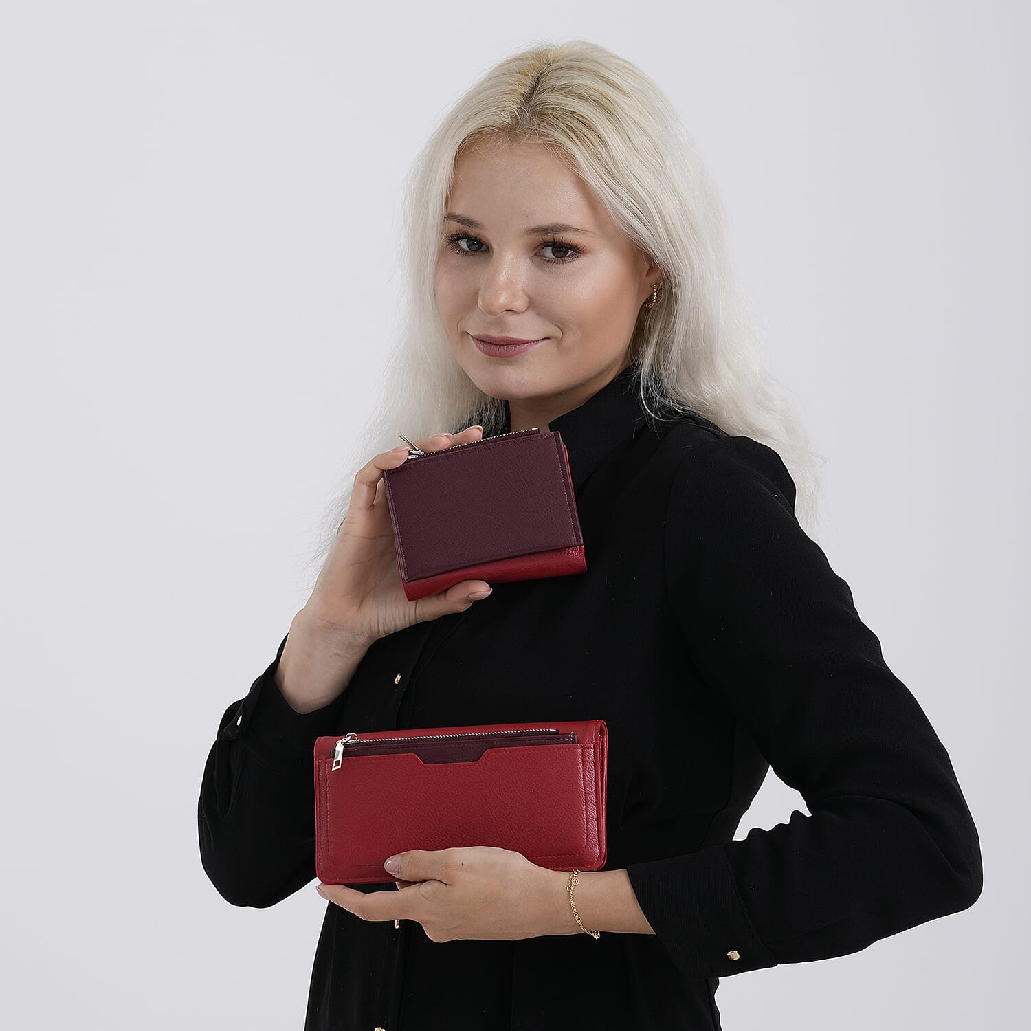 La Marey - Set of 2 RFID Blocking Wallet &amp; Card Holder - Red &amp; Burgundy 8377009 3