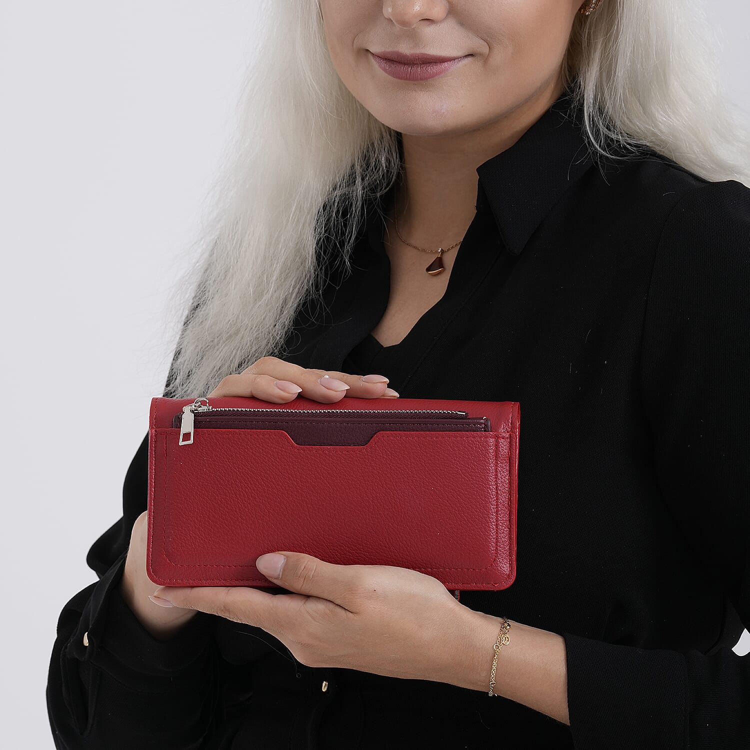 La Marey - Set of 2 RFID Blocking Wallet &amp; Card Holder - Red &amp; Burgundy 8377009 4