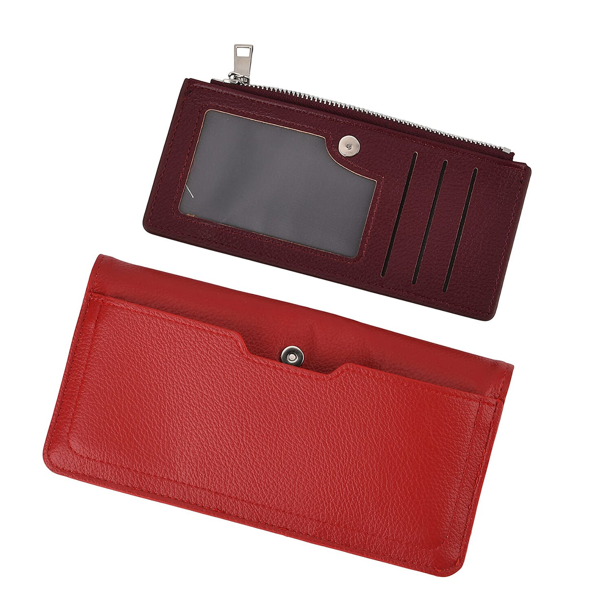 La Marey - Set of 2 RFID Blocking Wallet &amp; Card Holder - Red &amp; Burgundy 8377009 7