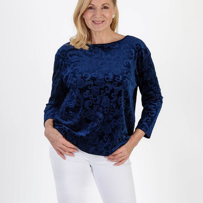 La Marey Paisley Emboss Velvet Blouse (Size L) - Navy 8134062 2