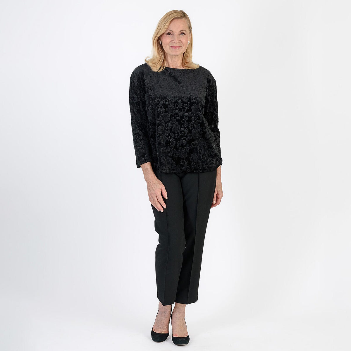 La Marey Paisley Emboss Velvet Blouse (Size 20-22) - Black V32663521 2