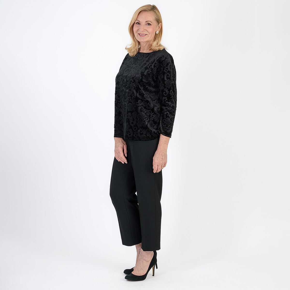 La Marey Paisley Emboss Velvet Blouse (Size 20-22) - Black V32663521 3