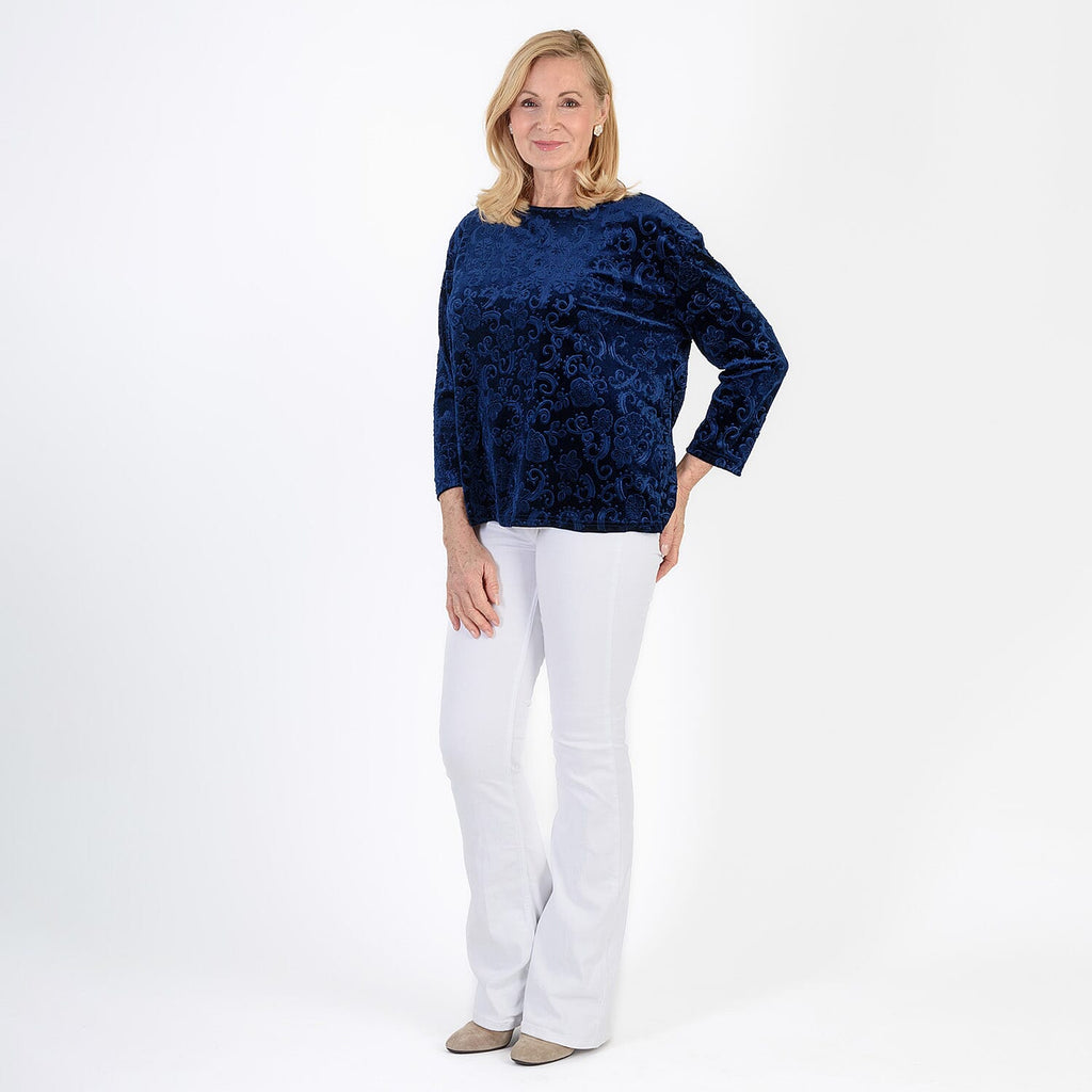 La Marey Paisley Emboss Velvet Blouse (Size XL) - Navy