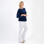 La Marey Paisley Emboss Velvet Blouse (Size XL) - Navy