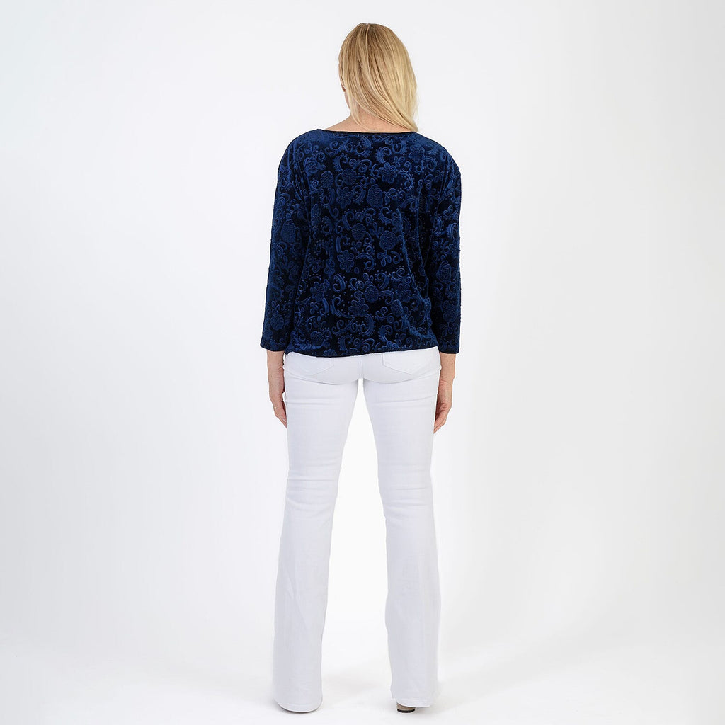 La Marey Paisley Emboss Velvet Blouse (Size XL) - Navy