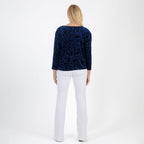 La Marey Paisley Emboss Velvet Blouse (Size XL) - Navy
