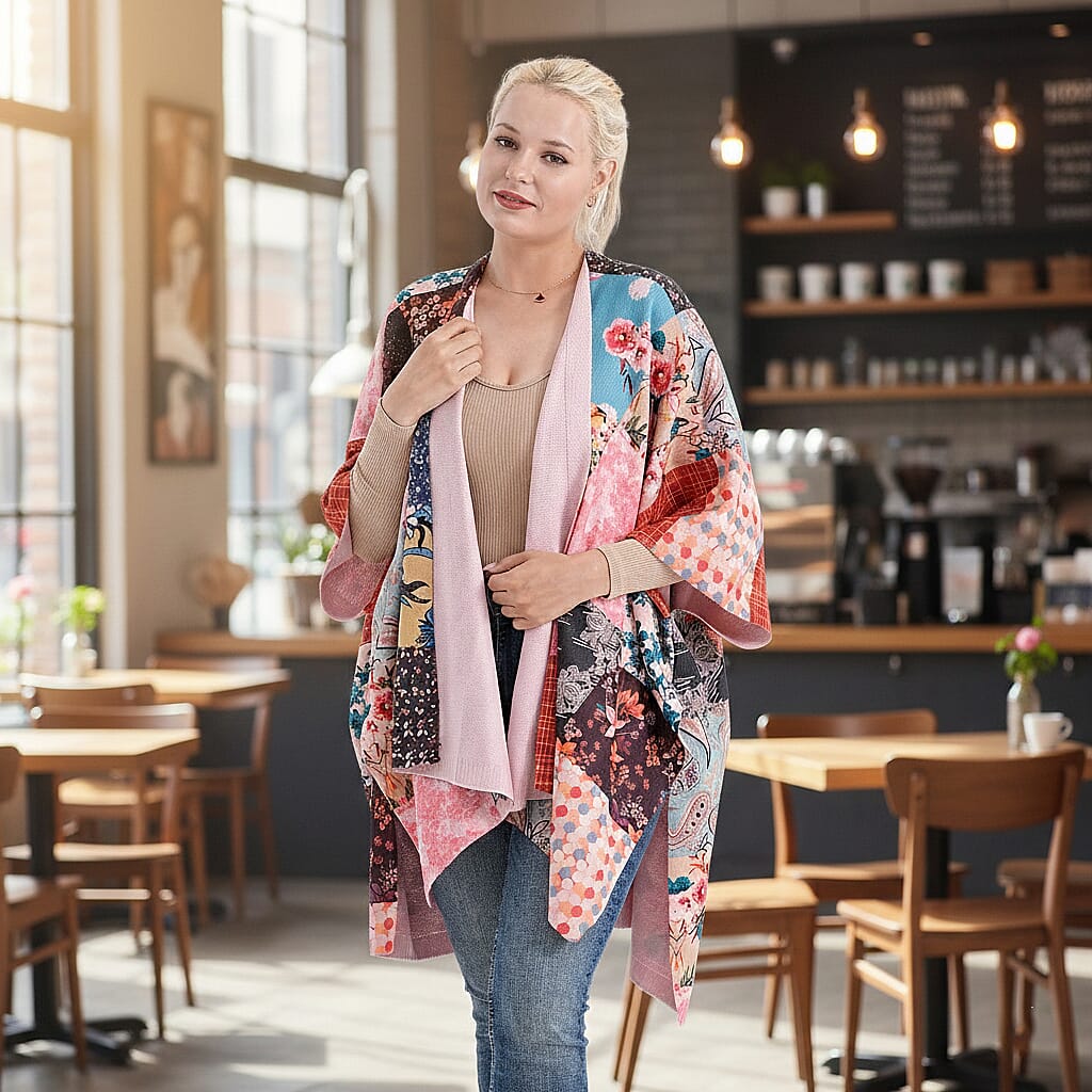 La Marey Patchwork Pattern Shawl (One Size) - Pink V32362507 2
