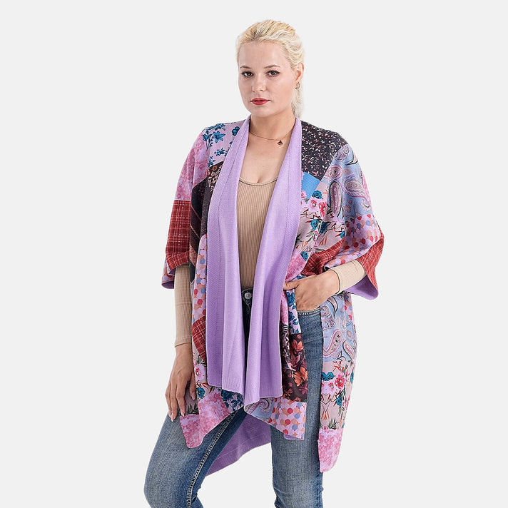 La Marey Patchwork Pattern Shawl (One Size) - Purple 8190530 1