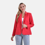 - Maisi Classic Linen Blend Long Sleeves Blazer with Notched Collar (Size L) - Orange