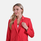 - Maisi Classic Linen Blend Long Sleeves Blazer with Notched Collar (Size L) - Orange