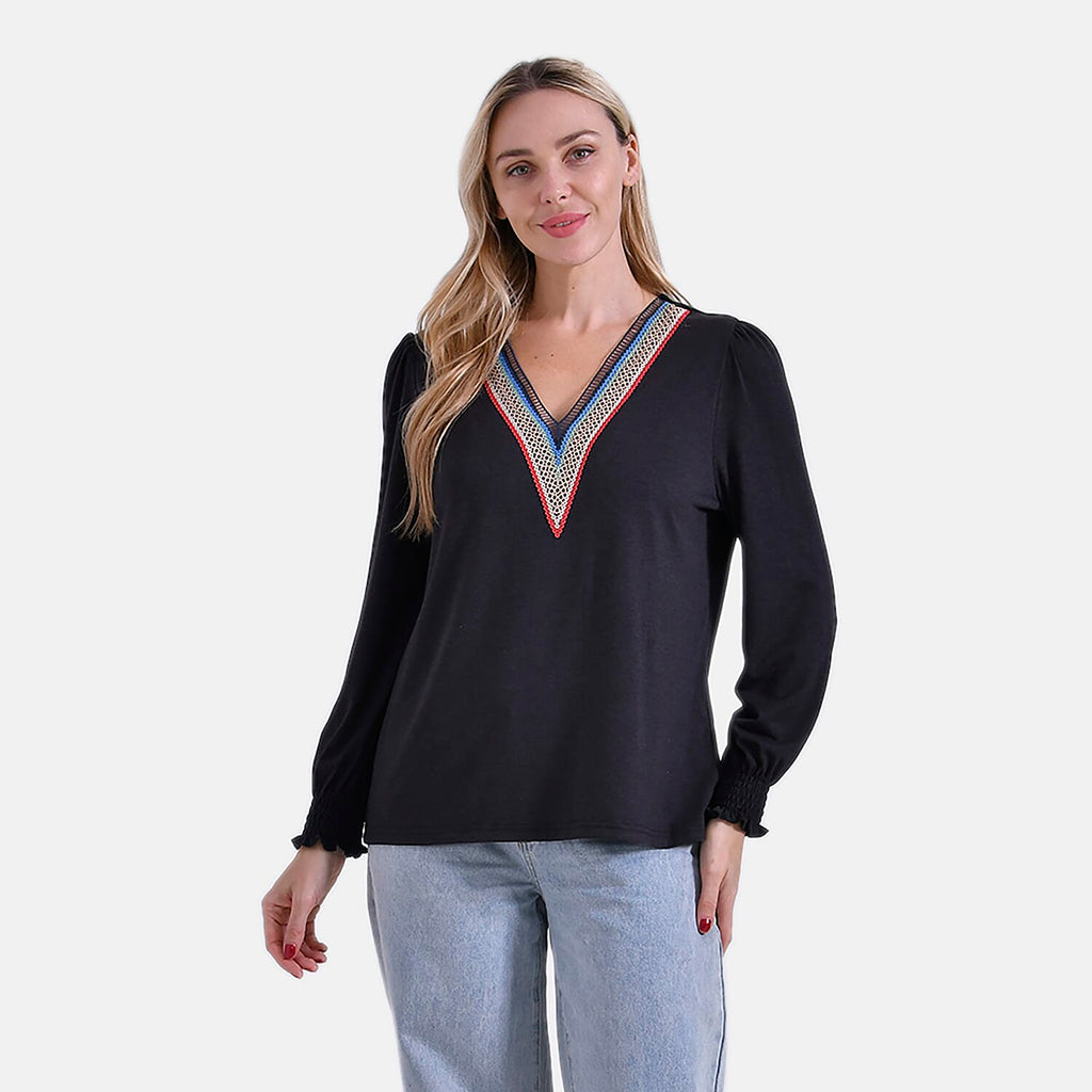 La Marey Elegant V-Neck Blouse with Lace Detail (Size 8 to 10) - Fuschia