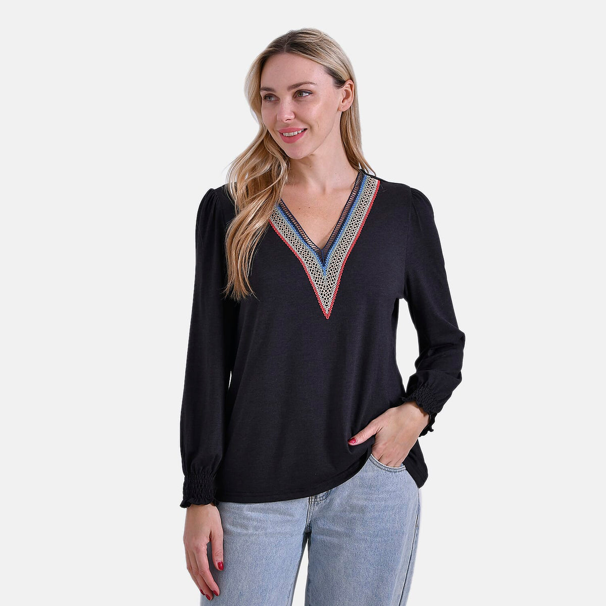 La Marey V-Neck Blouse with Lace Detail V32680929 4
