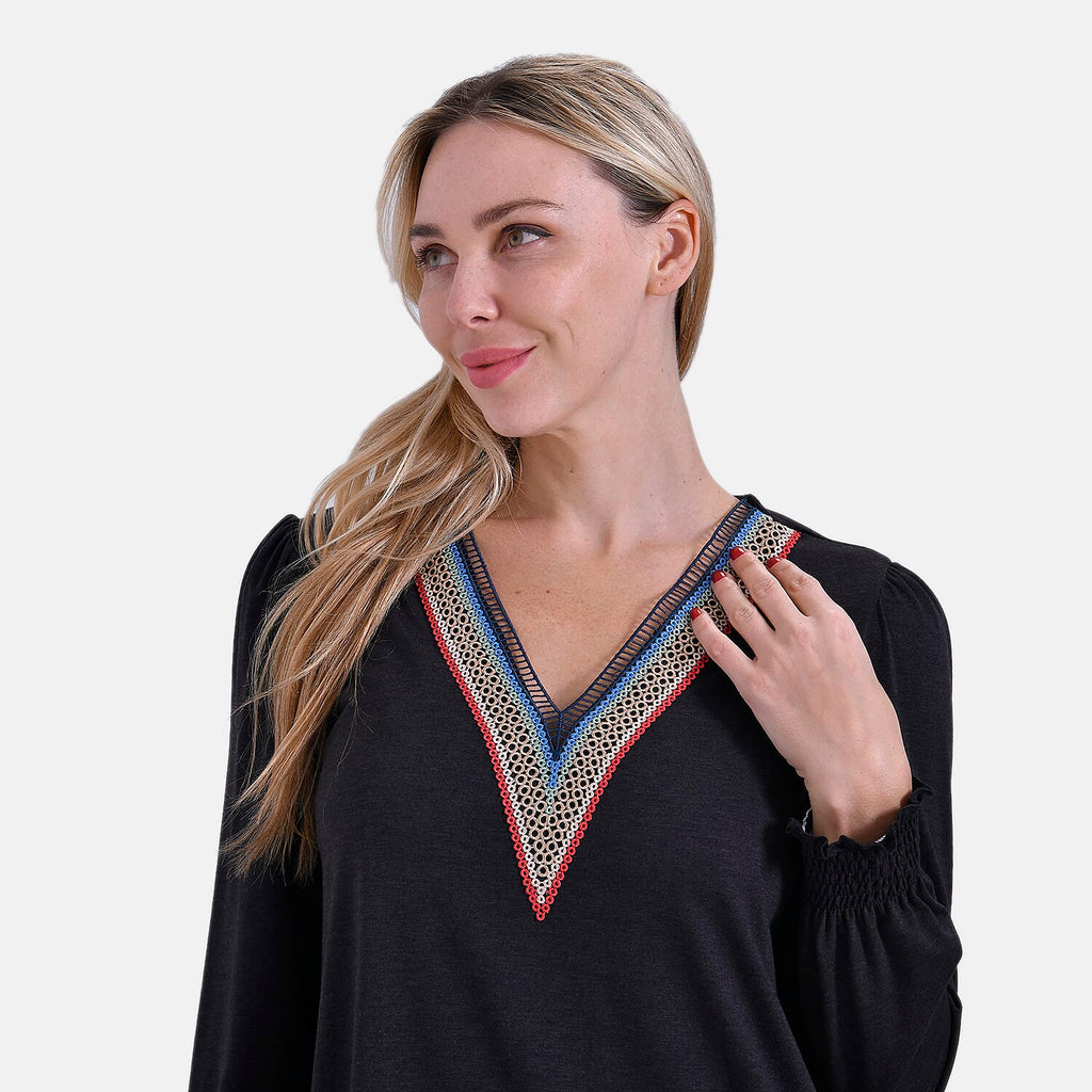 La Marey Elegant V-Neck Blouse with Lace Detail (Size 8 to 10) - Fuschia
