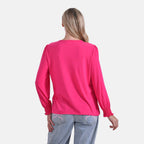 La Marey Elegant V-Neck Blouse with Lace Detail (Size 8 to 10) - Fuschia