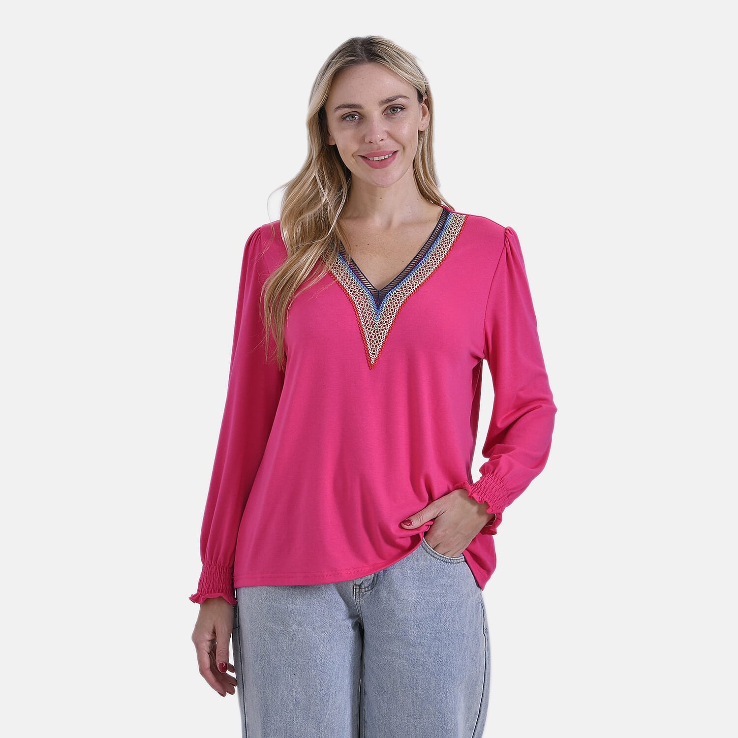 La Marey V-Neck Blouse with Lace Detail 8027332 3