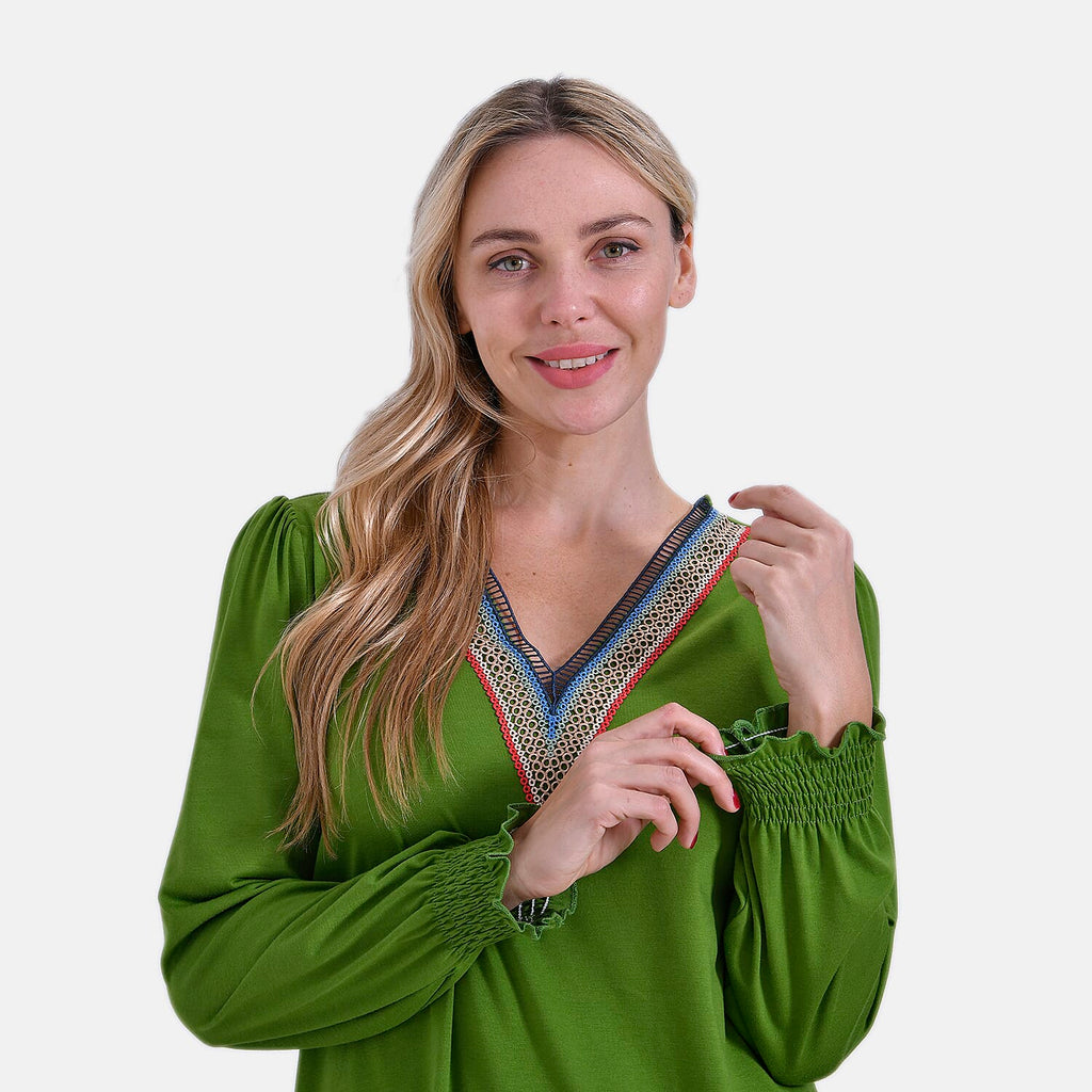 La Marey Elegant V-Neck Blouse with Lace Detail (Size 8 to 10) - Fuschia