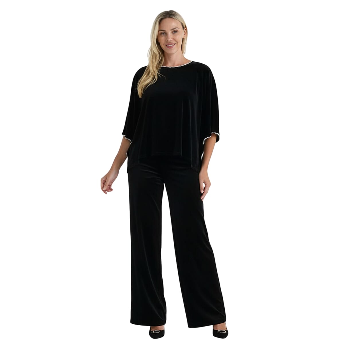 La Marey Pearl Detail Velvet Blouse (Size - L/XL, 16/20) - Classic Black V32701649 0