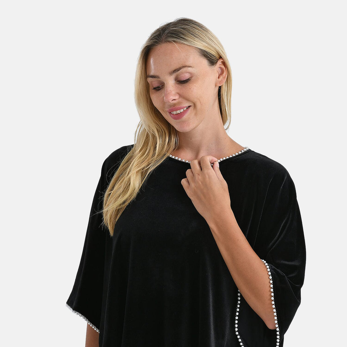 La Marey Pearl Detail Velvet Blouse (Size - L/XL, 16/20) - Classic Black V32701649 2