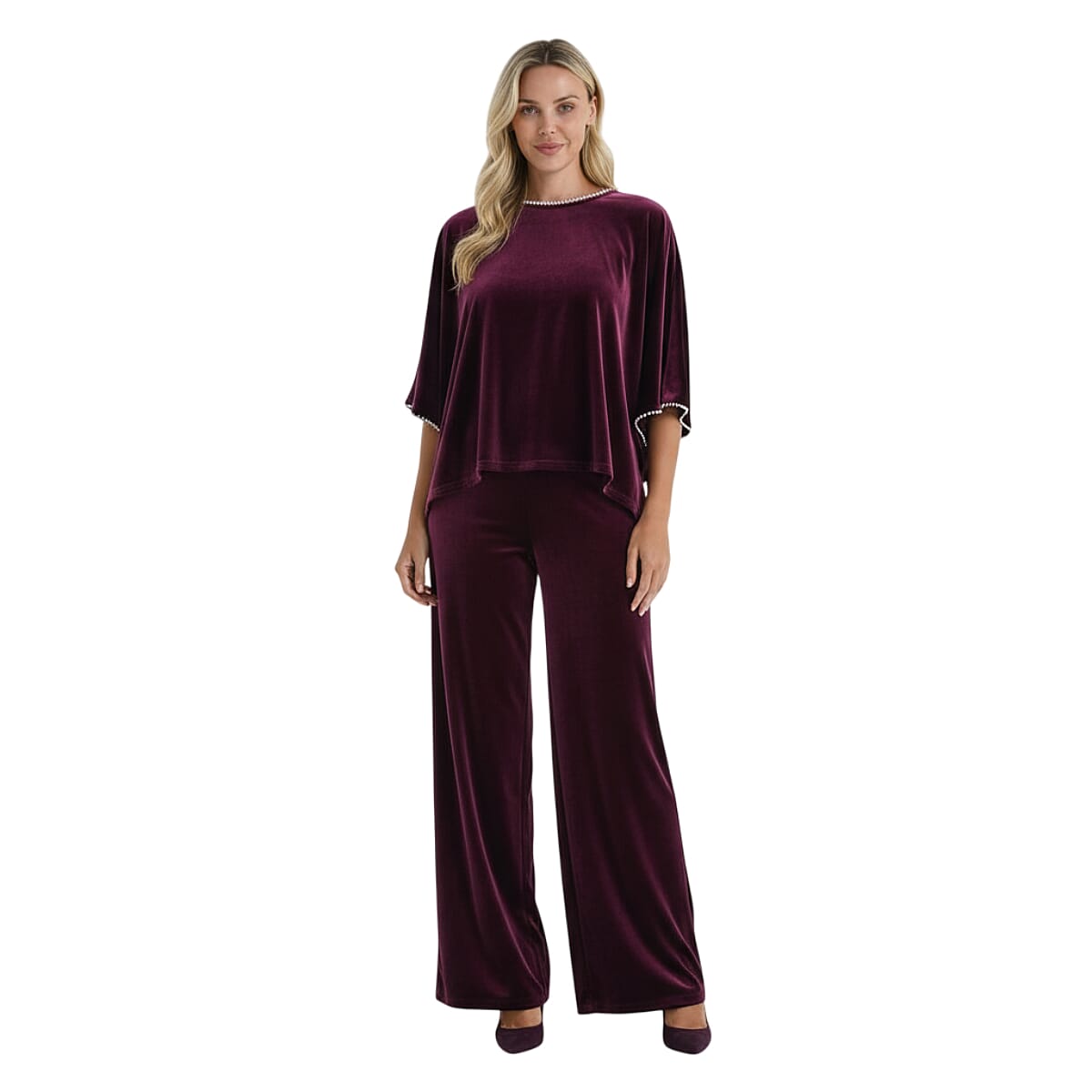 La Marey Pearl Detail Velvet Blouse (Size - L-XL) - Dark Purple 8247233 0