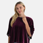 La Marey Pearl Detail Velvet Blouse (Size - L-XL) - Dark Purple