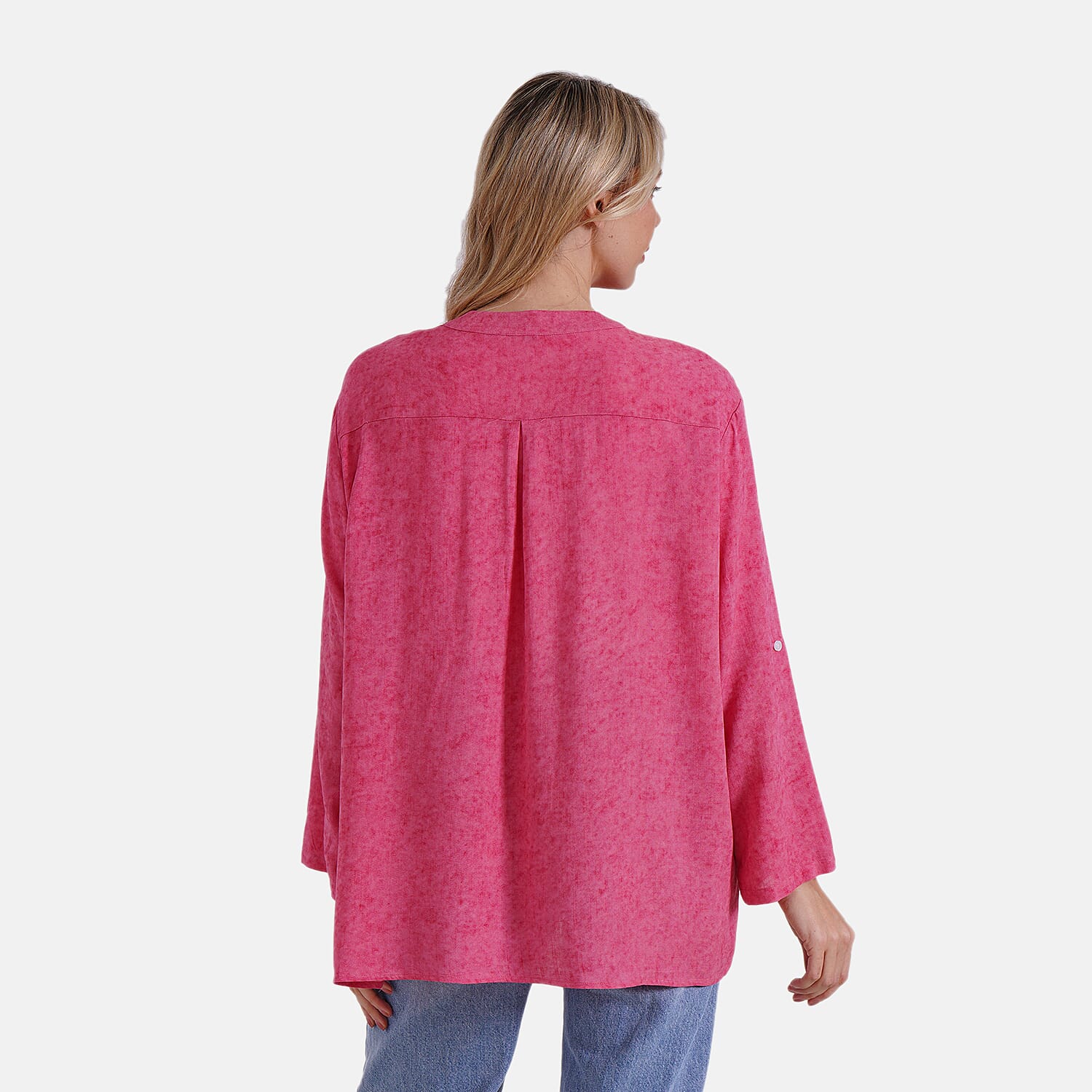 La Marey Linen Blend Super Soft Long Sleeve Mandarin Collar Top (Size L) - Hot Pink 8032391 2