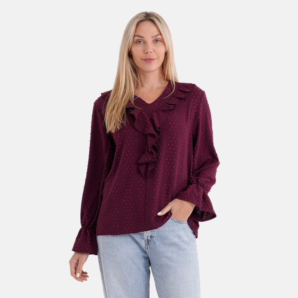 La Marey French Style Frill Blouse (Size 16 to 18) - Red