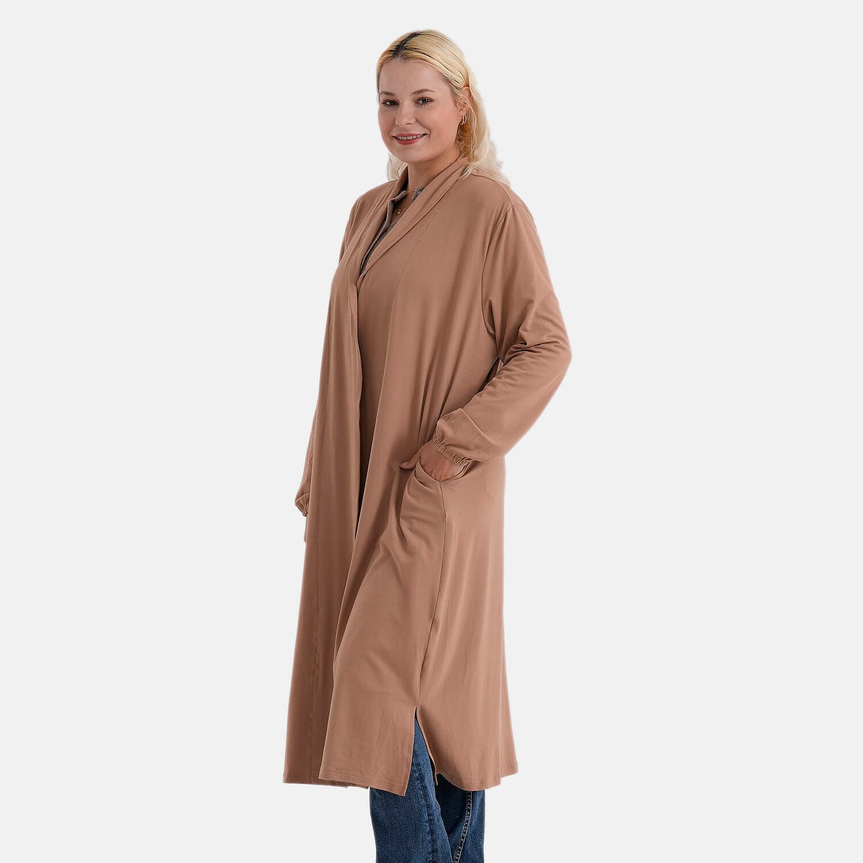 La Marey Longline Knitted Jersey Cardigan (Size 16 to 20) - Brown 8360177 3