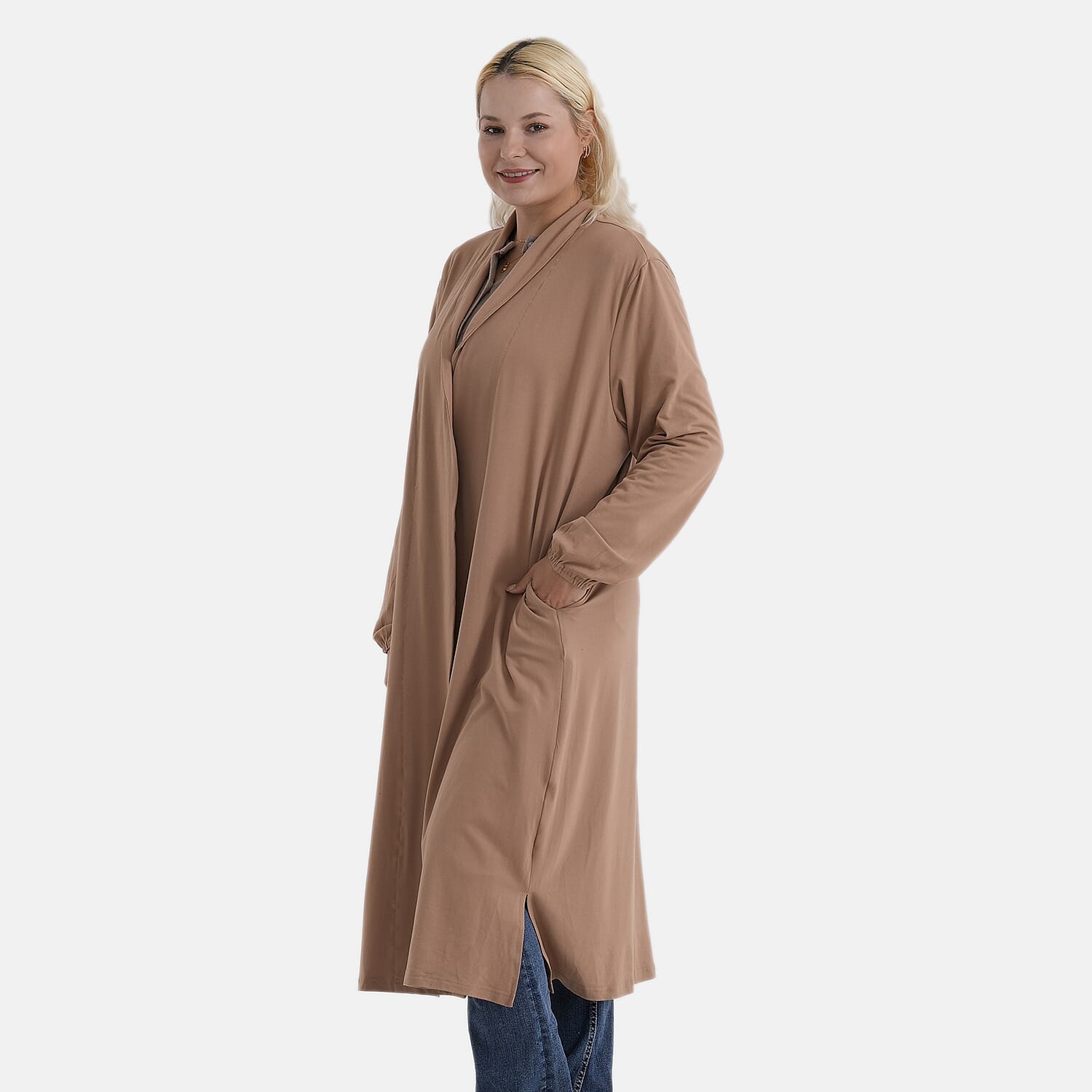 La Marey Longline Knitted Jersey Cardigan (Size 16 to 20) - Brown 8360177 3