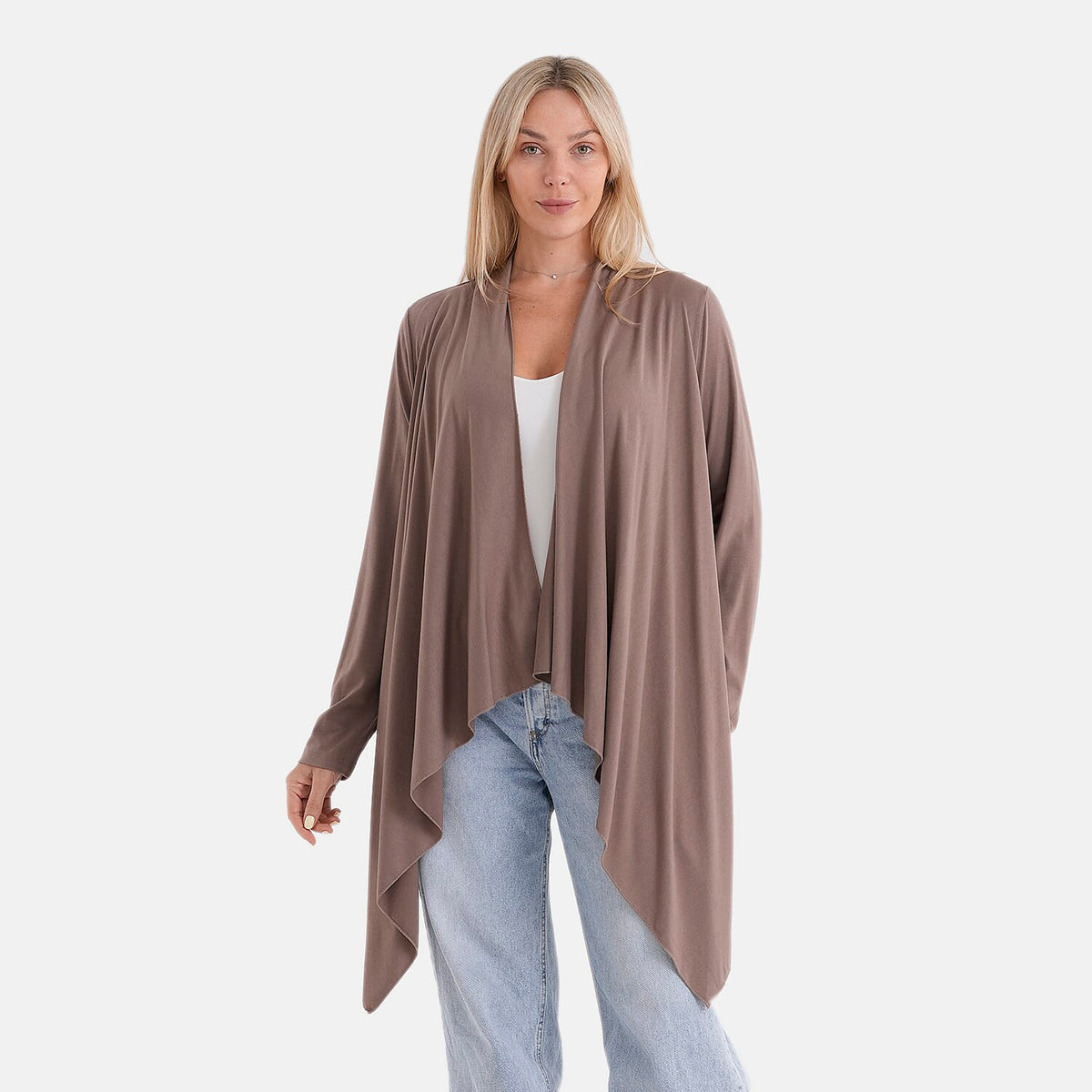 La Marey Waterfall Longline Cardigan (One Size) - Mocha V32590784 0