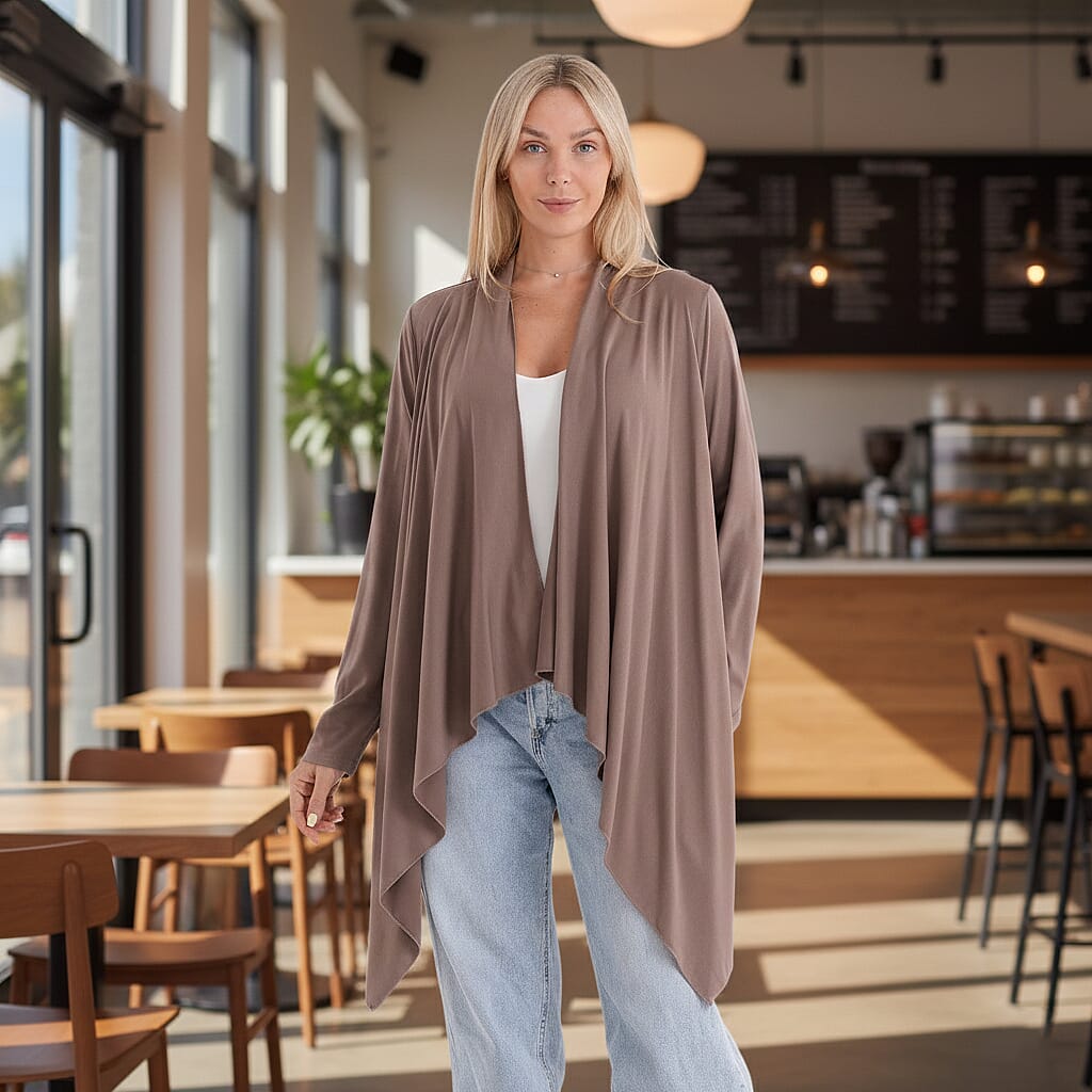 La Marey Waterfall Longline Cardigan (One Size) - Mocha V32590784 2