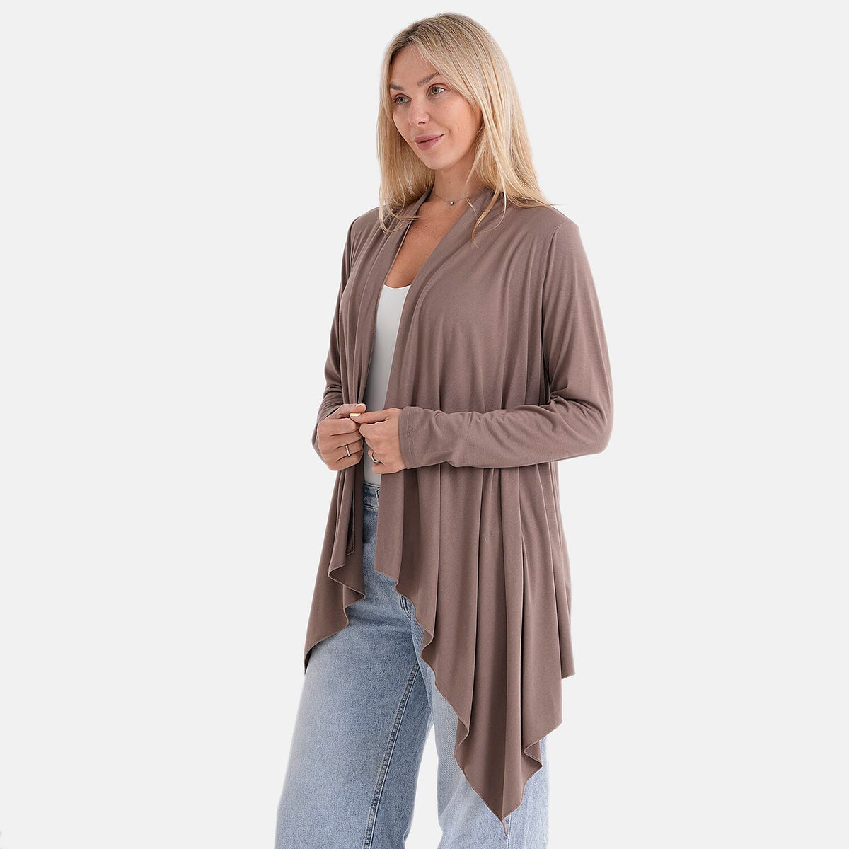 La Marey Waterfall Longline Cardigan (One Size) - Mocha V32590784 4