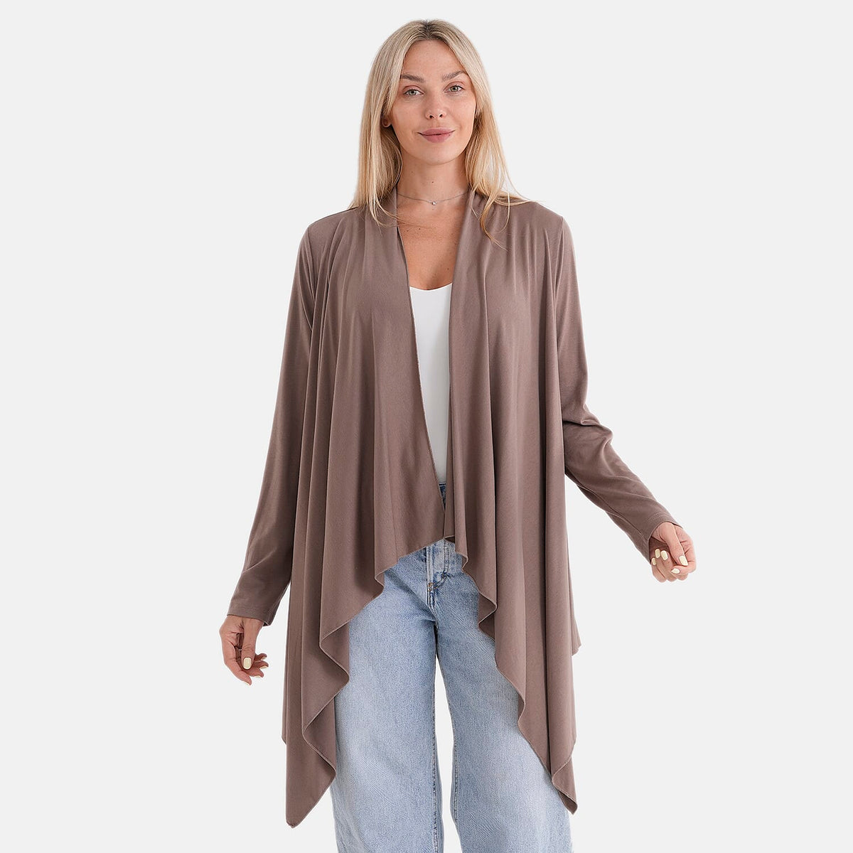 La Marey Waterfall Longline Cardigan (One Size) - Mocha V32590784 5