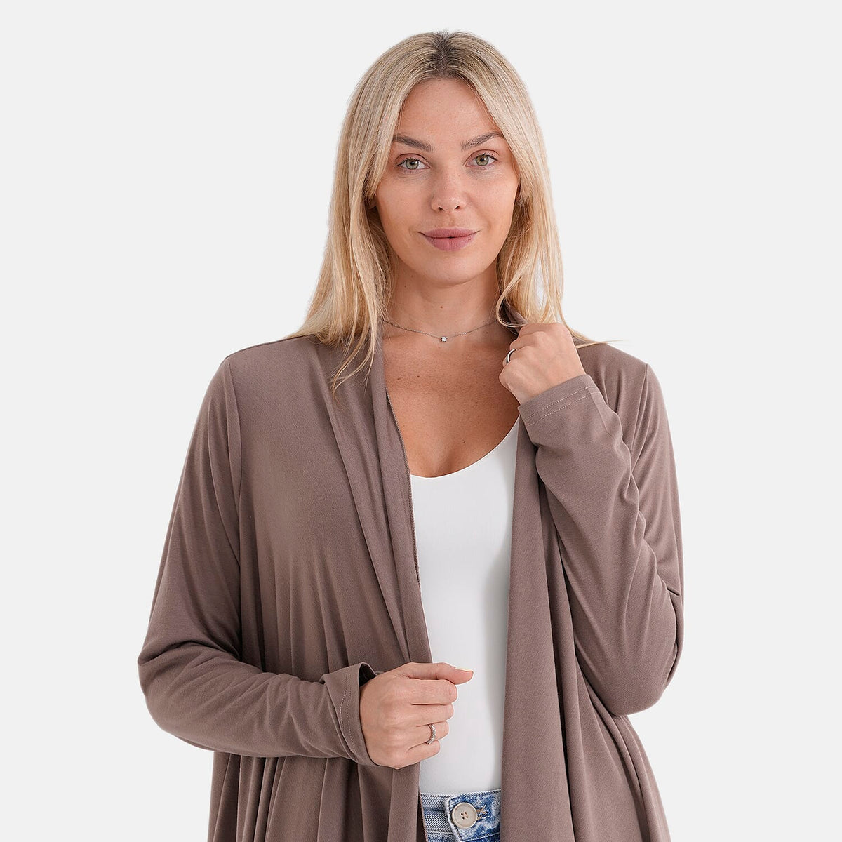 La Marey Waterfall Longline Cardigan (One Size) - Mocha V32590784 6