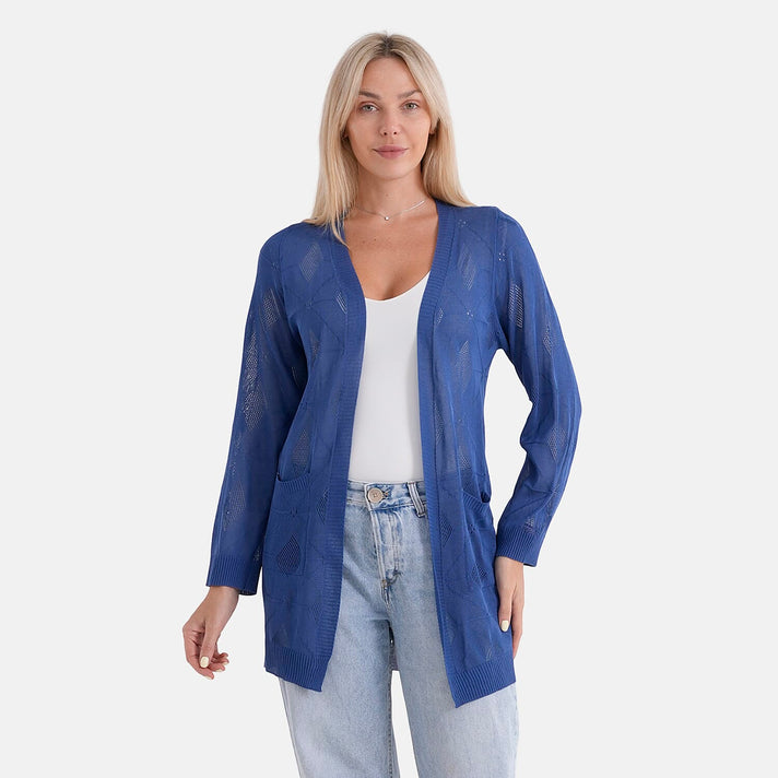 La Marey Womens Classic Midi Length Open Front Cardigan (Size - S-M, 8 to 14) - Yale Blue 8411924 1