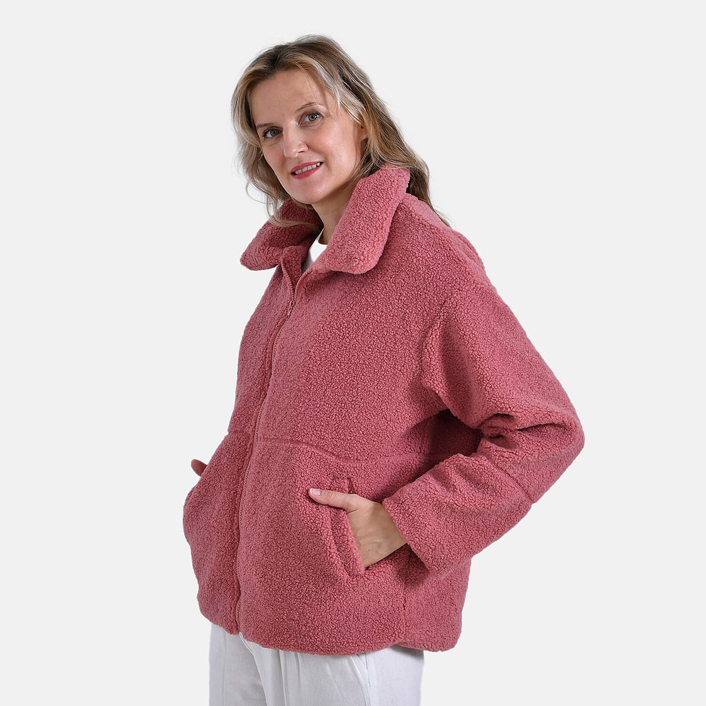 La Marey Plush Jacket with Pockets (Size 16 to 18) - Pink