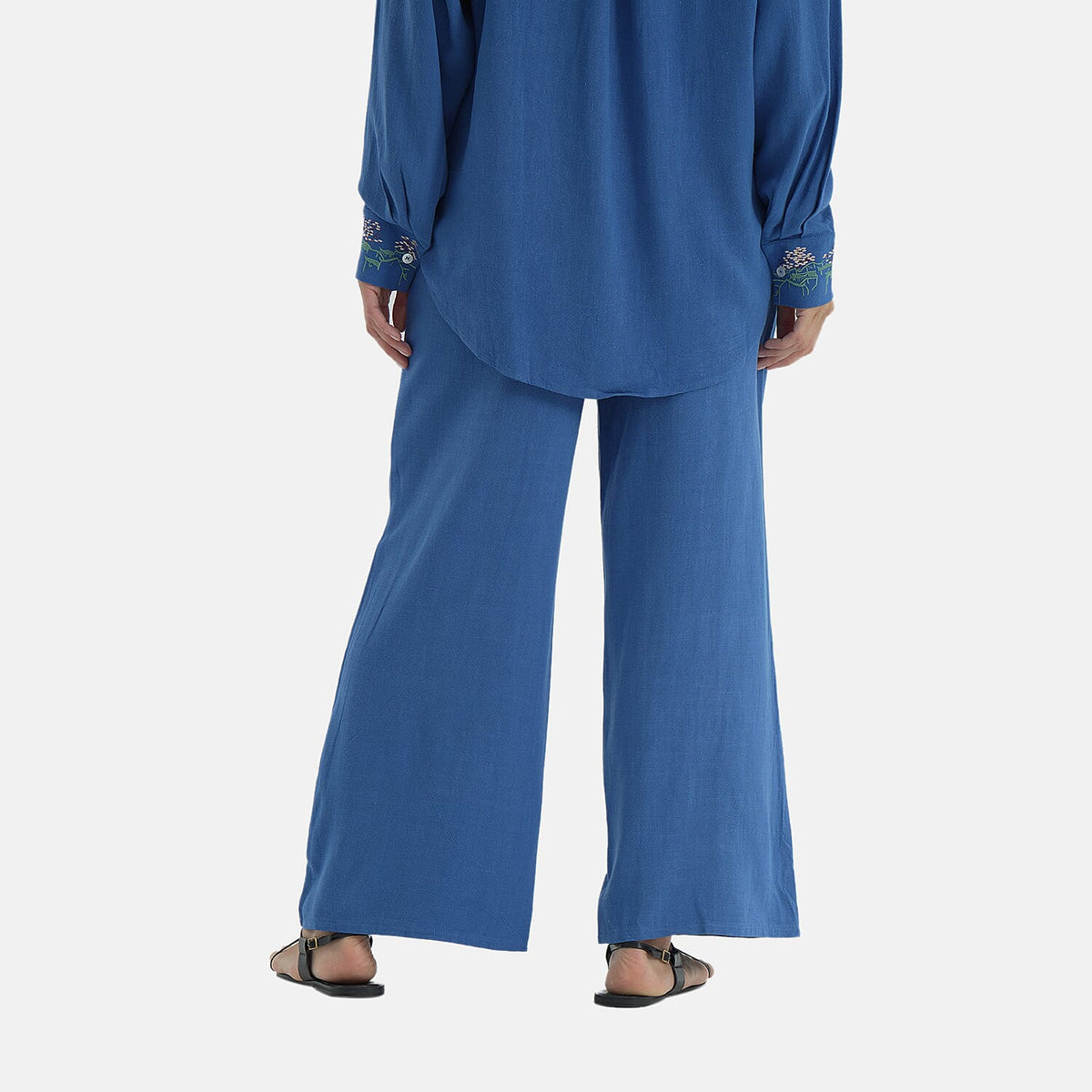 La Marey Linen Blend Relaxed Fit Embroidered Trousers (Size M, 12-14) - Blue V32701506 2