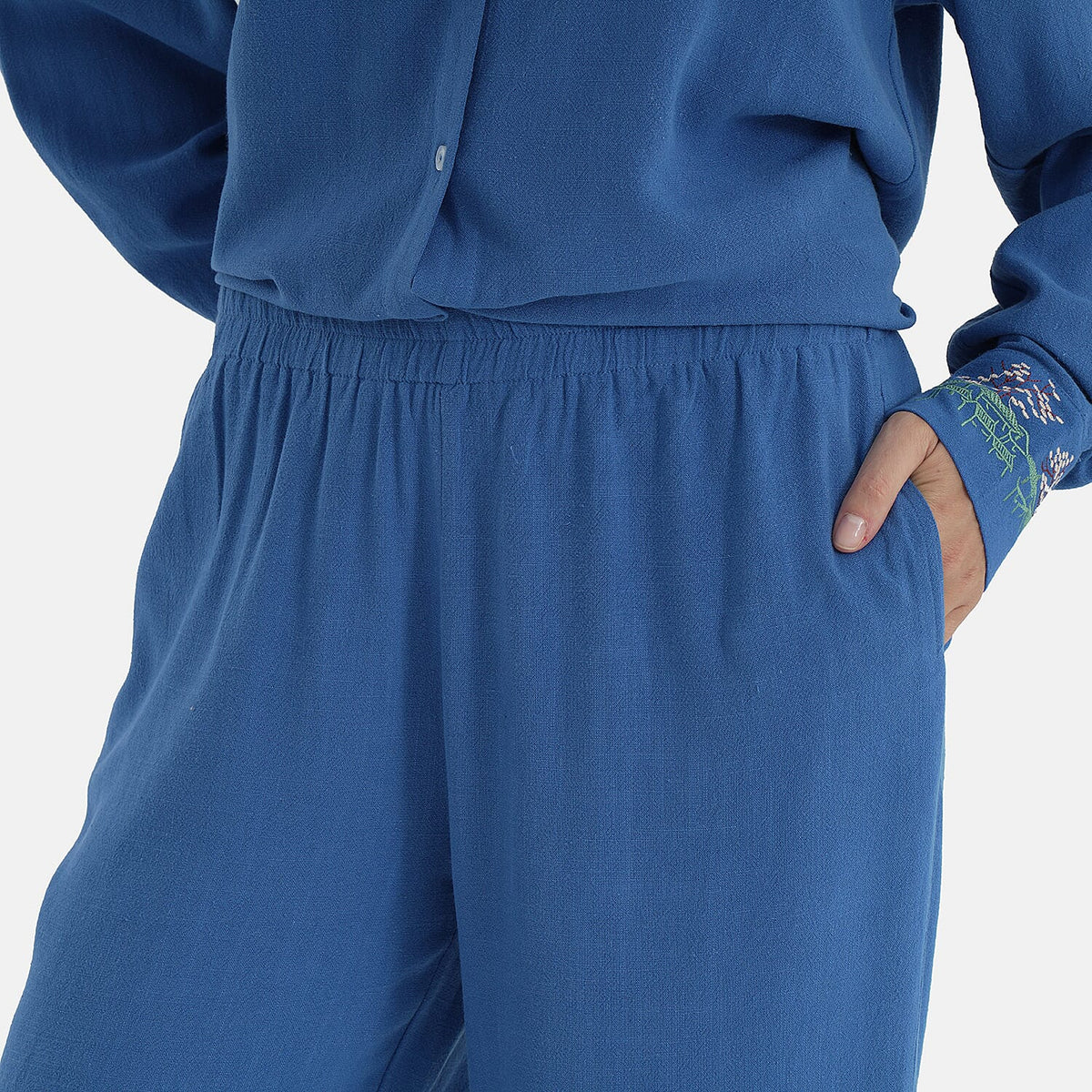 La Marey Linen Blend Relaxed Fit Embroidered Trousers (Size M, 12-14) - Blue V32701506 5