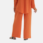 La Marey Linen Blend Relaxed Fit Embroidered Trousers (Size L) - Orange