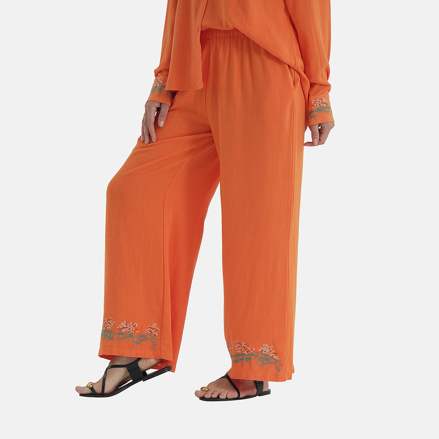 La Marey Linen Blend Relaxed Fit Embroidered Trousers (Size L) - Orange 8037001 3