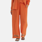 La Marey Linen Blend Relaxed Fit Embroidered Trousers (Size L) - Orange