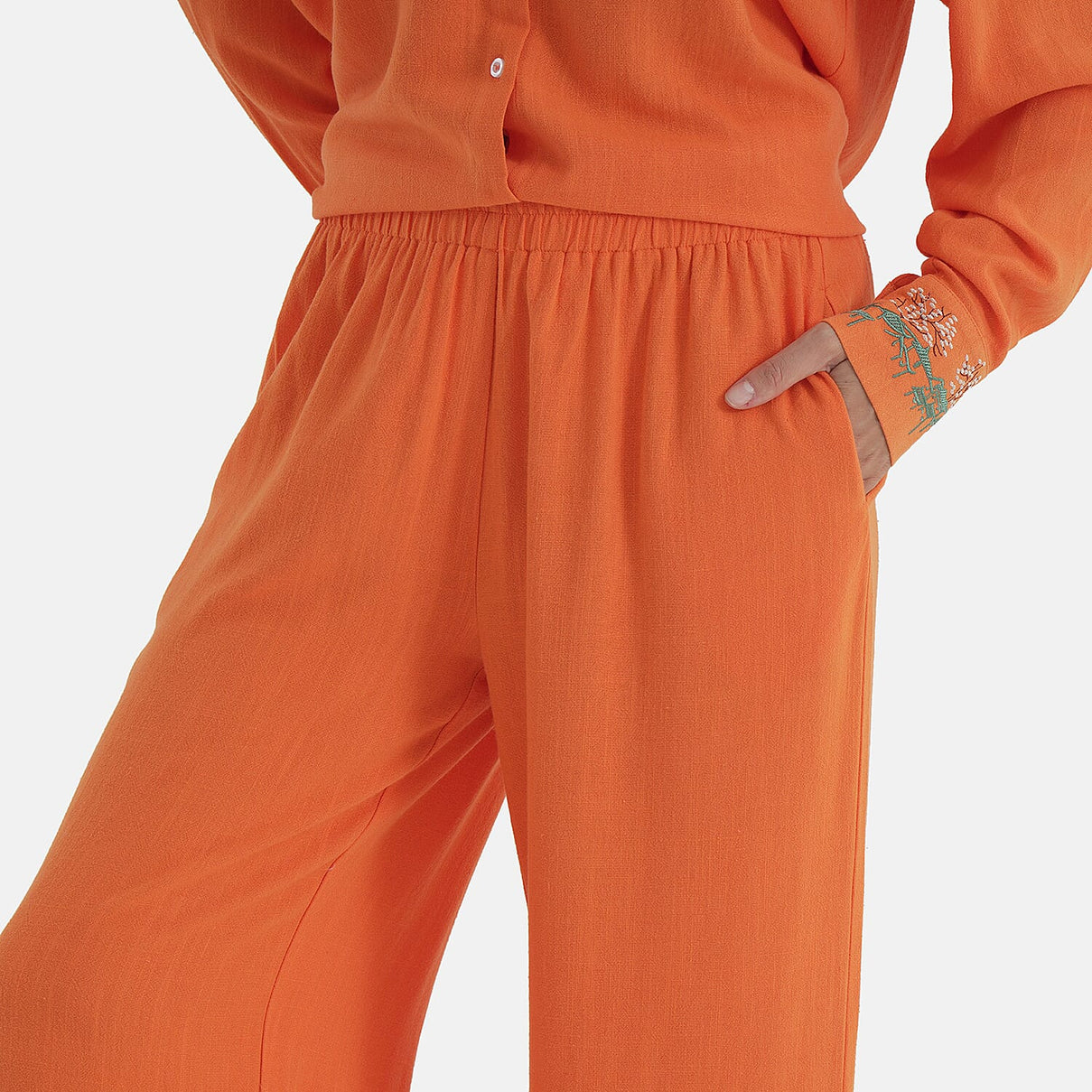 La Marey Linen Blend Relaxed Fit Embroidered Trousers (Size L) - Orange 8037001 5