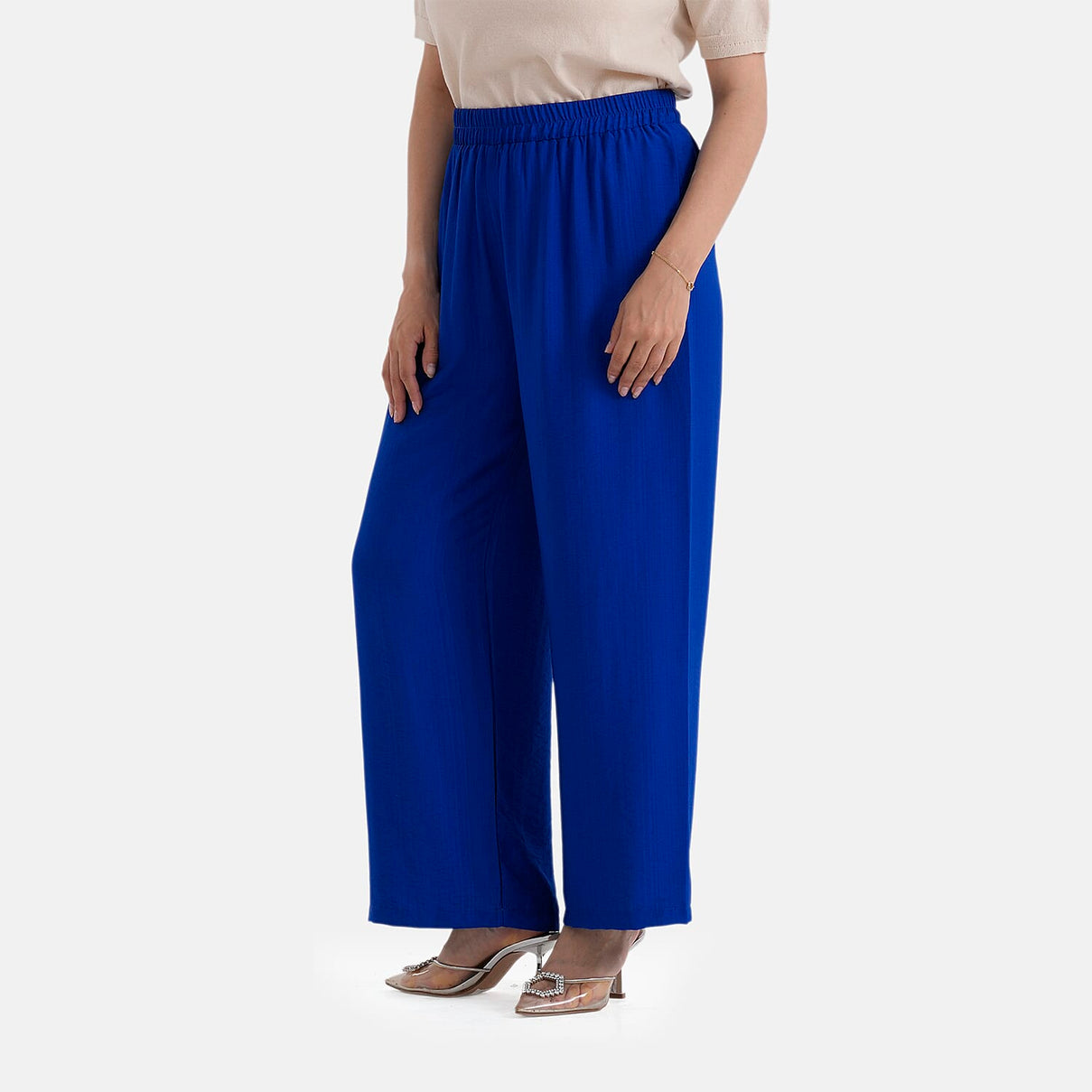 La Marey Designer High-Waisted Relaxed Fit Wide-Leg Trousers (Size - L-XL, 16 to 22) - Blue 8437522 0