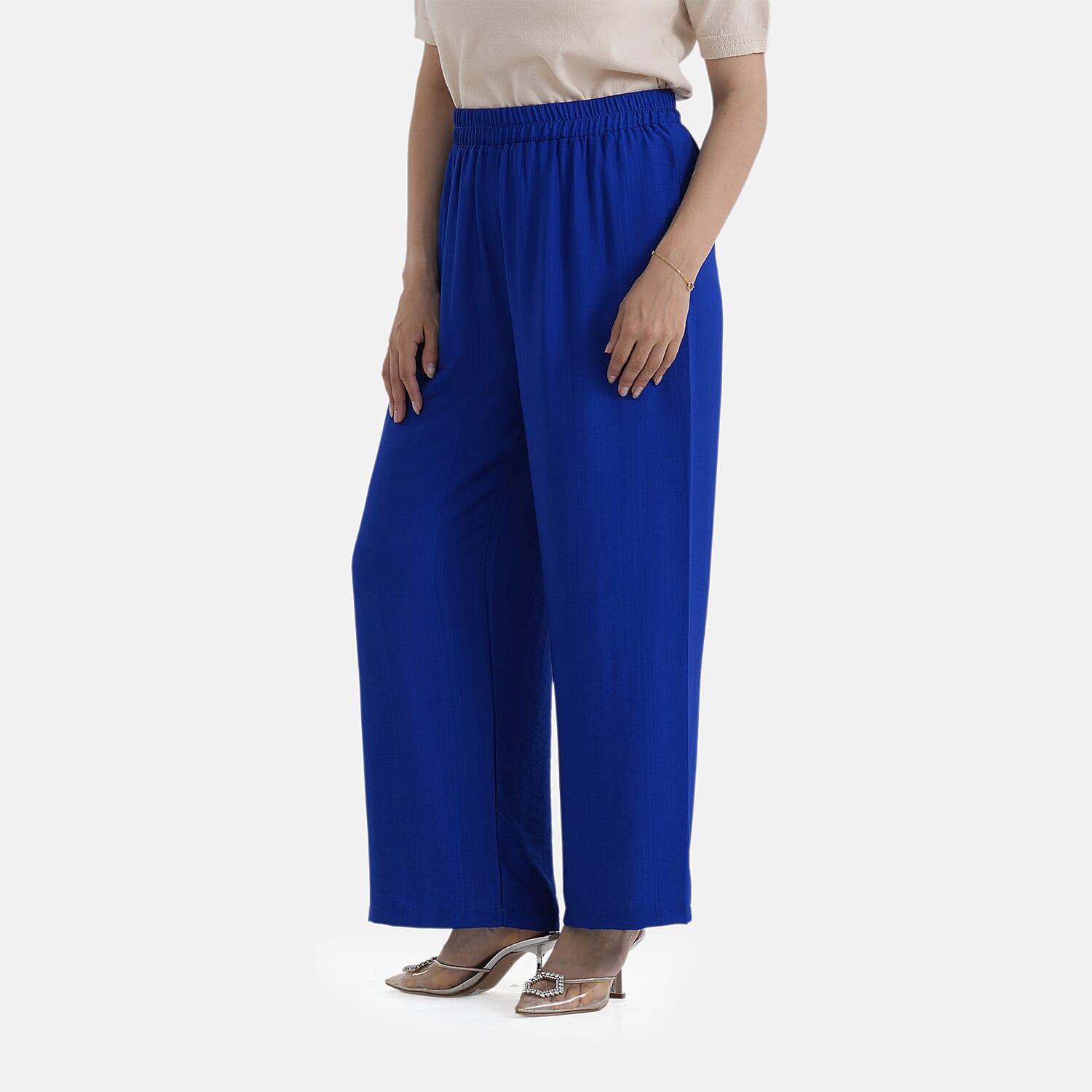 La Marey Designer High-Waisted Relaxed Fit Wide-Leg Trousers (Size - L-XL, 16 to 22) - Blue 8437522 0