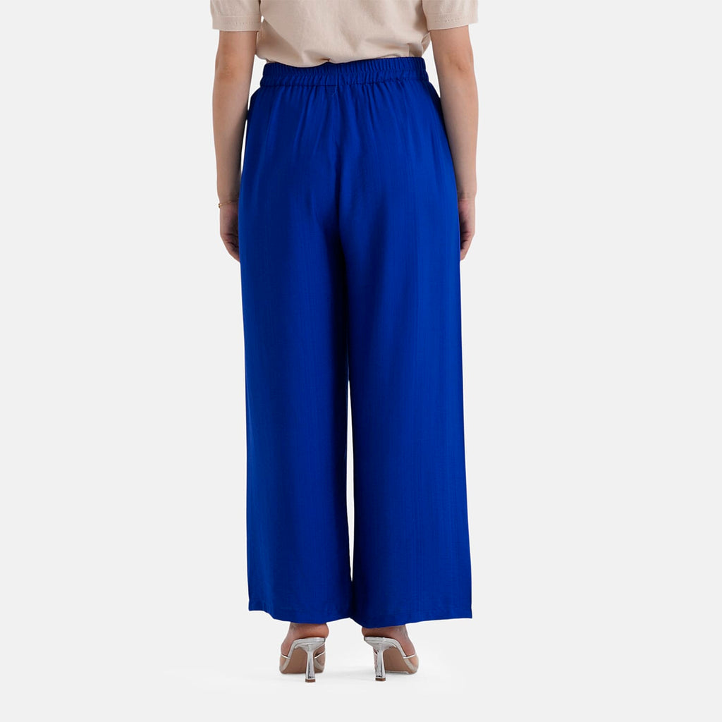 La Marey Designer High-Waisted Relaxed Fit Wide-Leg Trousers (Size - L-XL, 16 to 22) - Blue