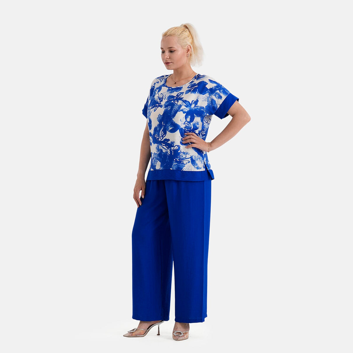 La Marey Designer High-Waisted Relaxed Fit Wide-Leg Trousers (Size - L-XL, 16 to 22) - Blue 8437522 4